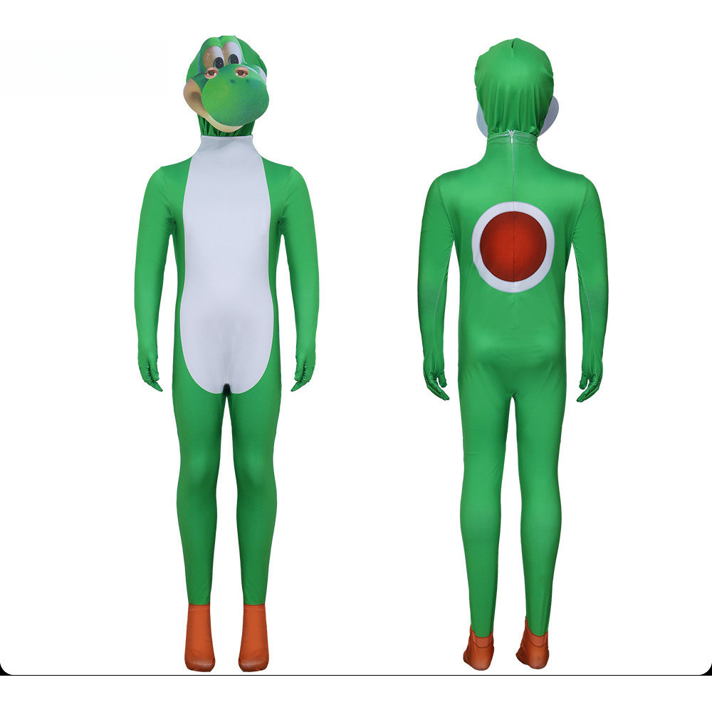 [คลังสินค้าพร้อม] เครื่องแต่งกาย Super Mario Yoshi Yoshi ชุดบอดี้สูทไดโนเสาร์สีเขียวหมวกเครื่องแต่งกายฮาโลวีน WJG