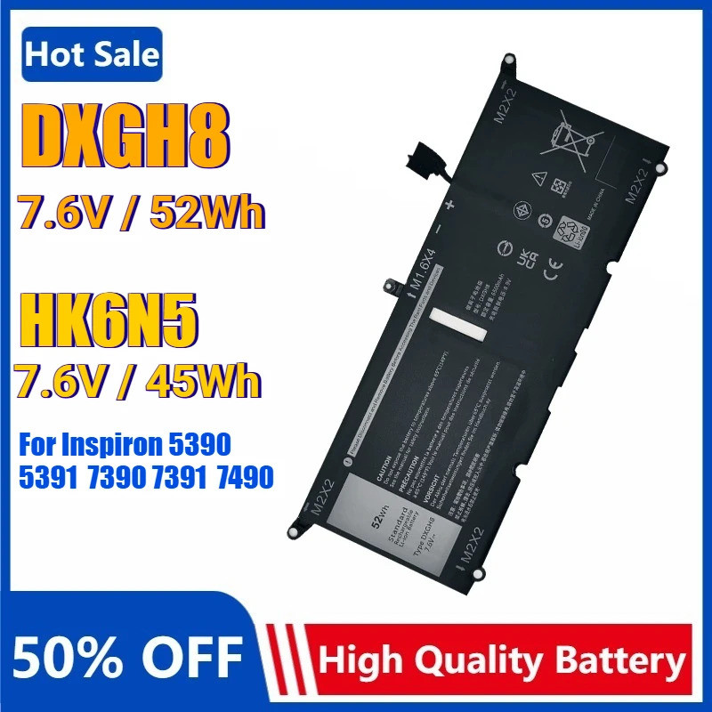 DXGH8 HK6N5 แบตเตอรี่แล็ปท็อปสําหรับ Dell XPS13 9370 9305 9380 Inspiron 5390 5391 7191 7490 Latitude