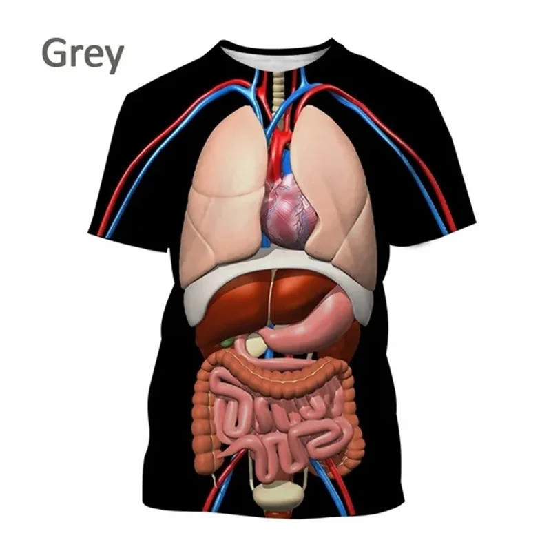Tshirt 2026 3D การพิมพ์โครงกระดูกอวัยวะภายในเสื้อยืดผู้ชายผู้หญิงสบายๆรอบคอแขนสั้น Tees Top Streetwe