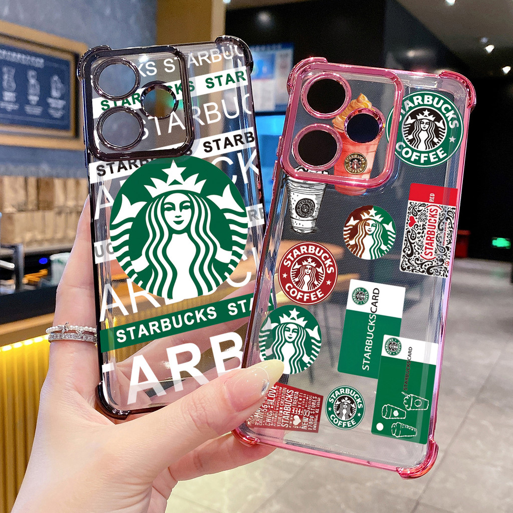 เข้ากันได้กับRealme 14 Pro C63 C53 C51 Note 50 Starbuck Coffee Clear Plating Case Anti Drop Cover