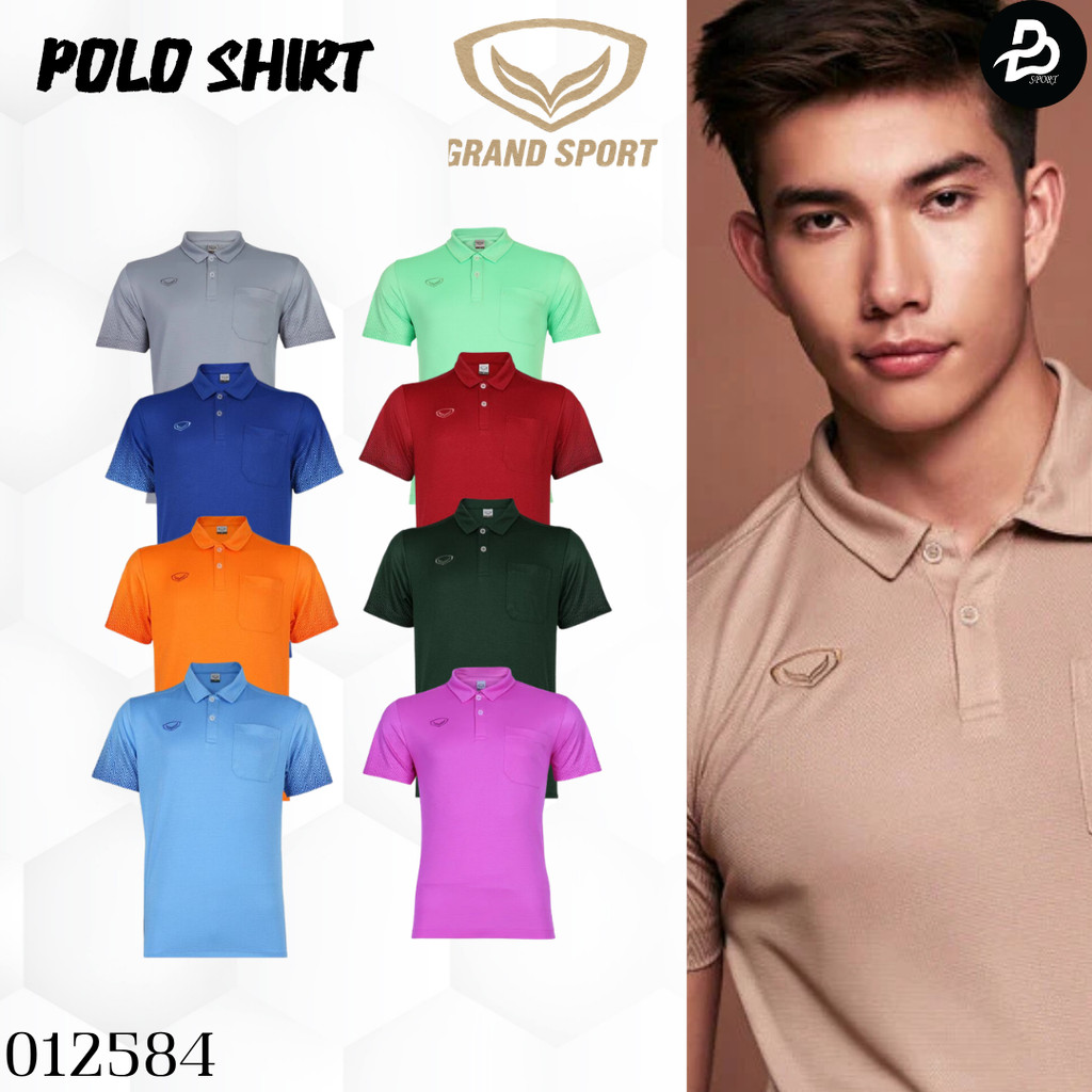 GRAND SPORT รหัส 012584 แกรนด์สปอร์ต เสื้อโปโลผู้ชายตกแต่งด้วยลวดลายงานพิมพ์ที่ทันสมัย ชุด 2 แท้100%