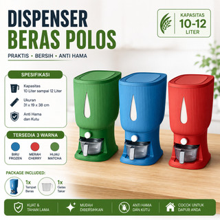 DISPENSER BERAS Modern POLOS ood grade tempat penyimpanan makanan anti hama 10KG 12KG Murah Aman