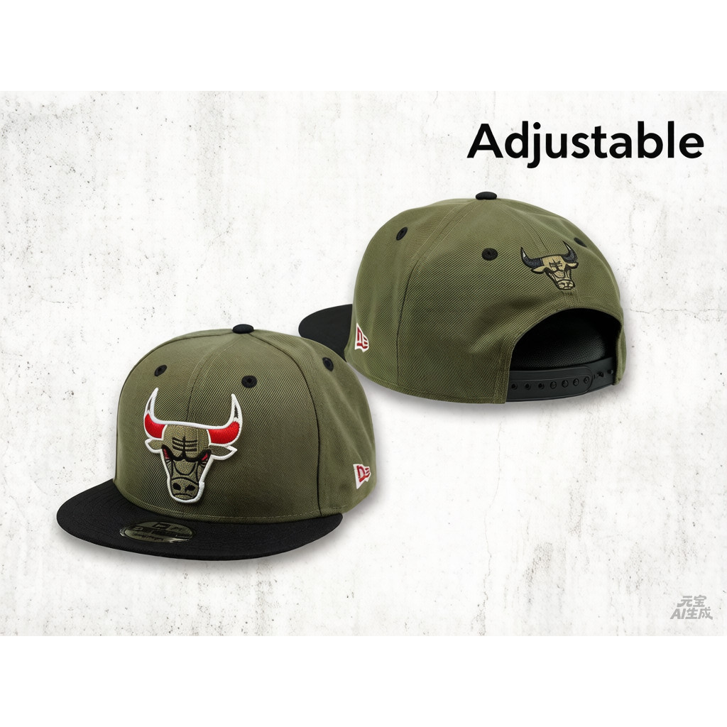 New Era Chicago Bulls Olive Red Horn Edition 9Fifty Snapback Cap หลากสีปักหมวกบังแดดสําหรับบุรุษและส