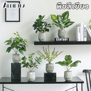 Allieuka บอนไซประดิษฐ์ พืชสีเขียว พร้อมกระถาง ใช้ตกแต่งบ้าน ออฟฟิศ หรือสวน ไม่ต้องรดน้ำ สวยตลอดปี