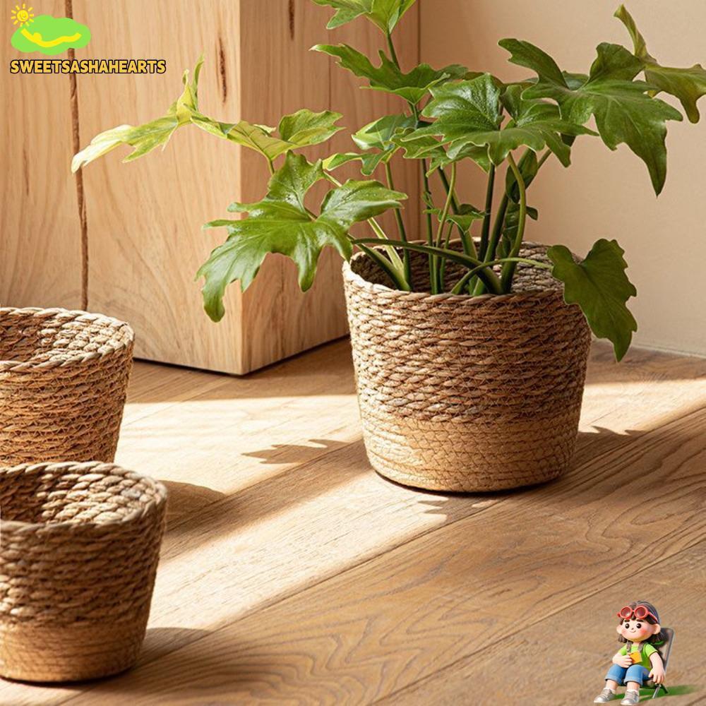 SWEETSASHA ตะกร้าหวาย, Handmade ฟางทอผ้ากระถางดอกไม้, หวายธรรมชาติฟางรอบชาวไร่ตะกร้าในร่มกลางแจ้ง