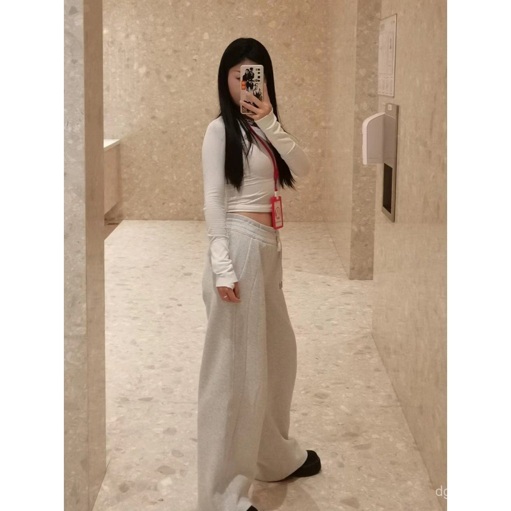 LU กีฬา Scub กางเกง Sweatpants แฟชั่น IUX ขนแกะซับสวมใส่สุภาพสตรีตรงกลางแจ้งหนาฤดูหนาวกว้างขา FUMM