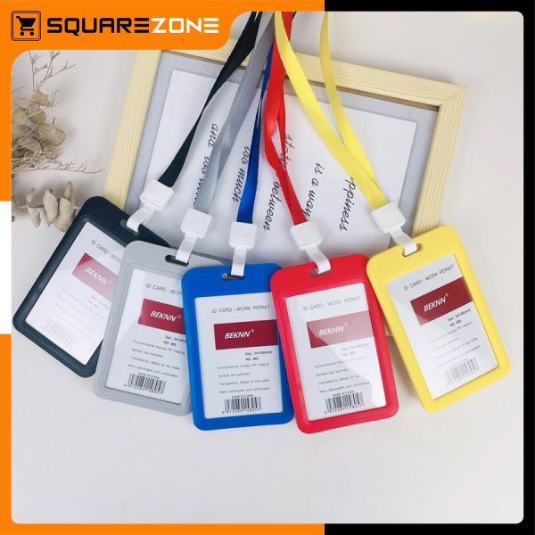 GANTUNGAN Lanyard Id Card ชื่อแท็กสร้อยคอแขวนโปร่งใสสีสันแนวตั้ง ATK3027