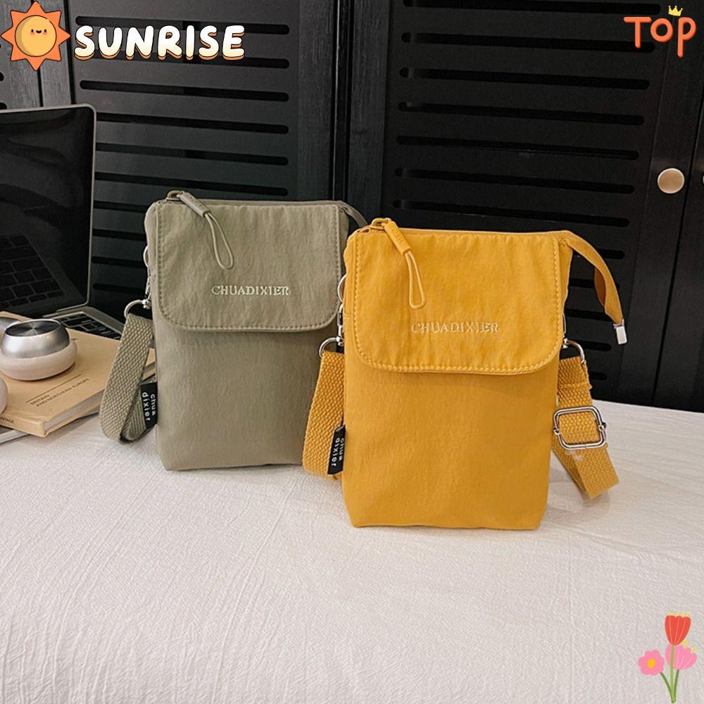 กระเป๋าใส่โทรศัพท์มินิ ผ้าไนลอน สีทึบ สายปรับได้ น้ำหนักเบา พกพาสะดวก