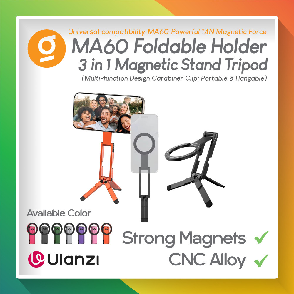 ULANZI MA60 ขาตั้งกล้องคาราบิเนอร์โทรศัพท์แบบพับได้บางเฉียบพร้อมมัลติฟังก์ชั่น 2 แม่เหล็ก (มือถือ, ข