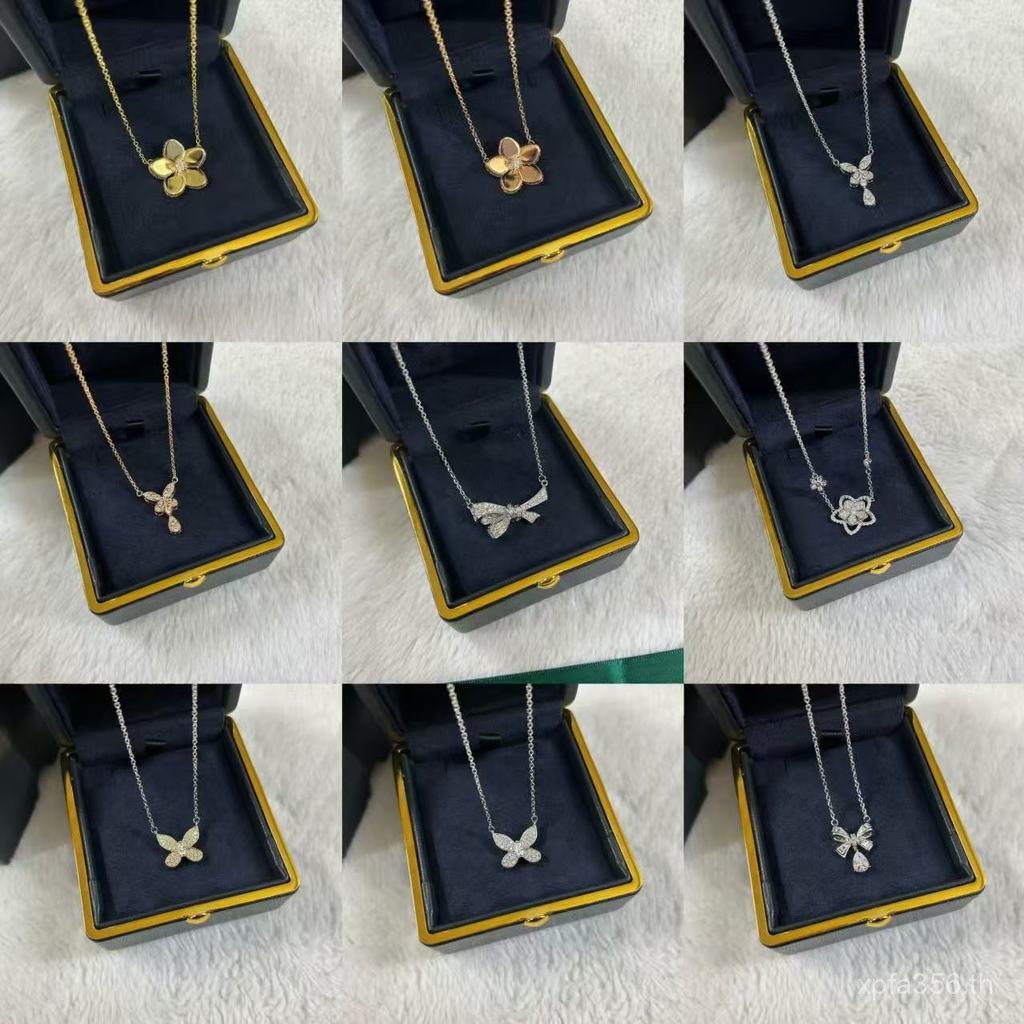 สร้อยคอมีดีไซน์พิมพ์สแควร์พร้อมโบว์ V มุมเต็ม งานชุบทองและเพชรสังเคราะห์คุณภาพสูง แบบหยดน้ำ 5GPF