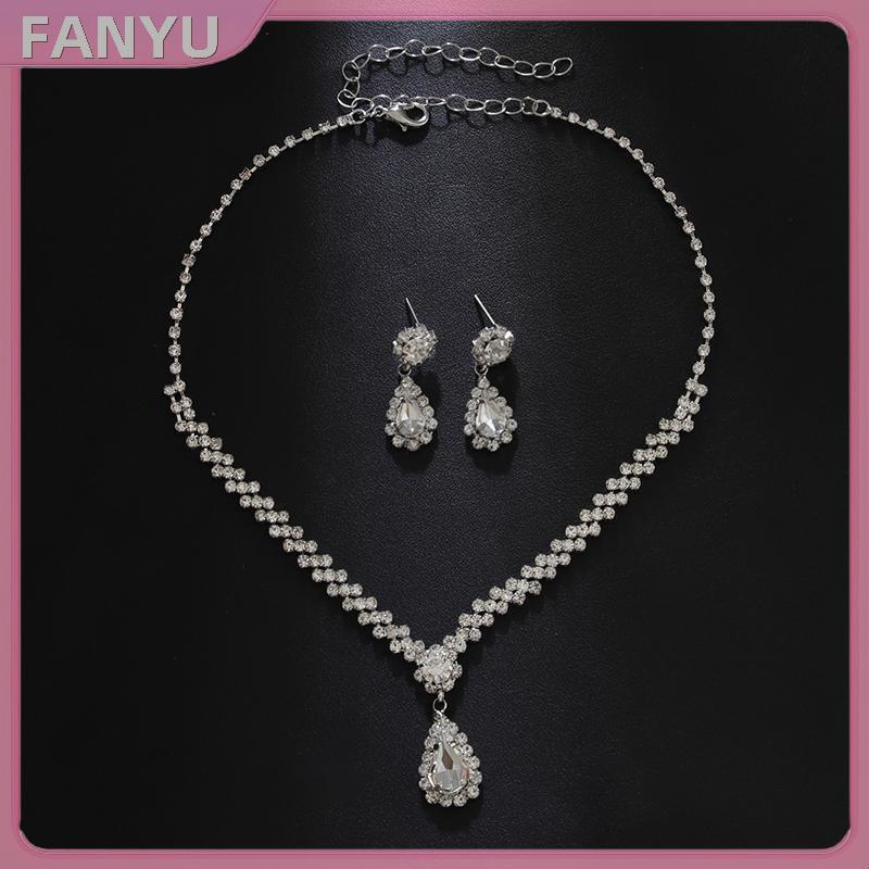 Sgl แฟชั่น Simple Water Drop คริสตัล Rhinestone สร้อยคอต่างหูผู้หญิงเจ้าสาวเครื่องประดับชุดอุปกรณ์เส
