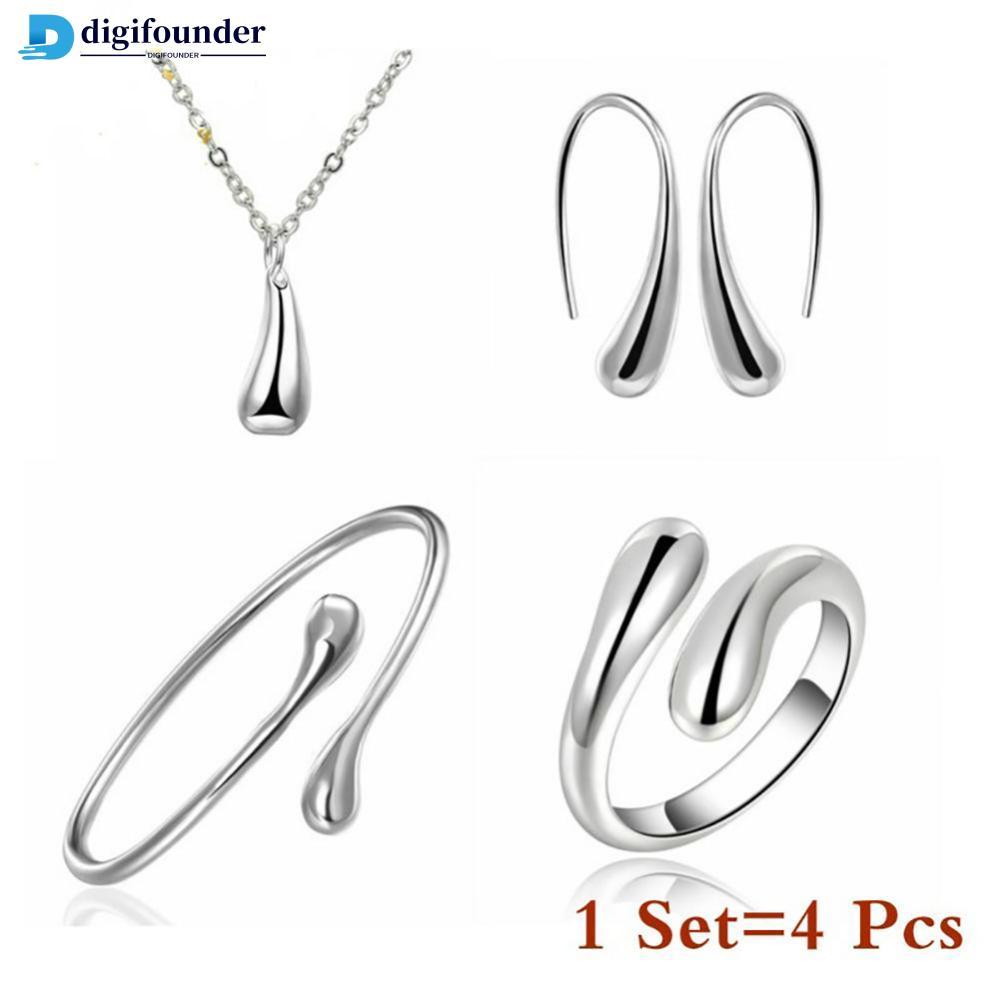 DFR ใหม่ เครื่องประดับเงินแข็ง ชุดสร้อยคอมากข้อมือแหวนและต่างหู 1 ชุด