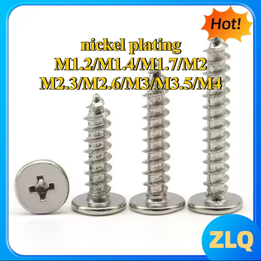 สกรูเกลียวปล่อยหัวแบนบาง nickel plating M1.2/M1.4/M1.7/M2/M2.3/M2.6/M3/M3.5/M4 * L4-30mm [z168lq-FC-