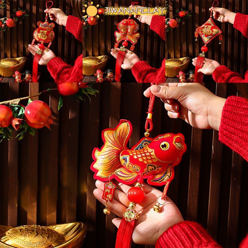 JIWANARCLAY ตกแต่งตรุษจีน, เทศกาลฤดูใบไม้ผลิแบบดั้งเดิมแขวน Fu Zi จี้, 2024 ประตู Flocking จันทรคติป