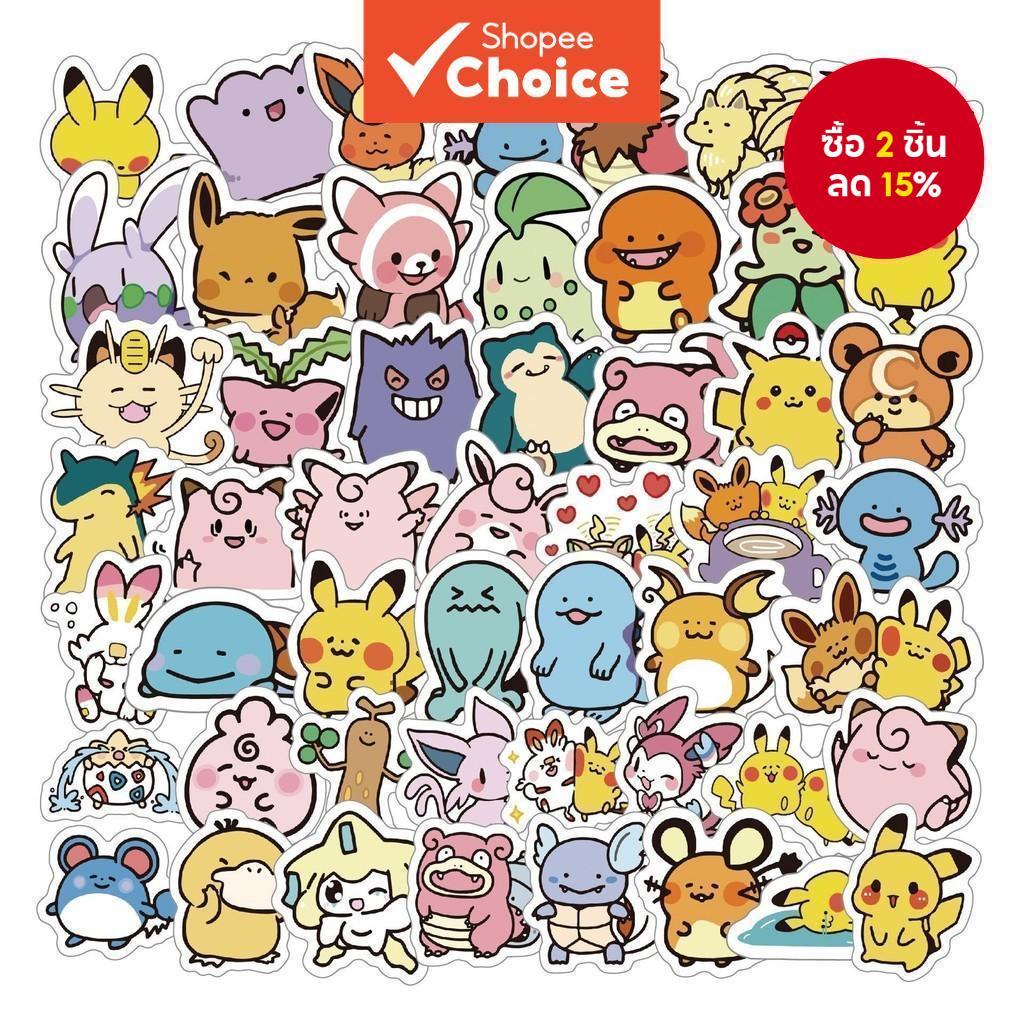 น่ารัก สติ๊กเกอร์โปเกมอน 50 ชิ้น - สติ๊กเกอร์ไวนิลกันน้ําสําหรับหมวกกันน็อค, จักรยานและกรณีดินสอ (ถาม-รุ่นมินิออกแบบ)