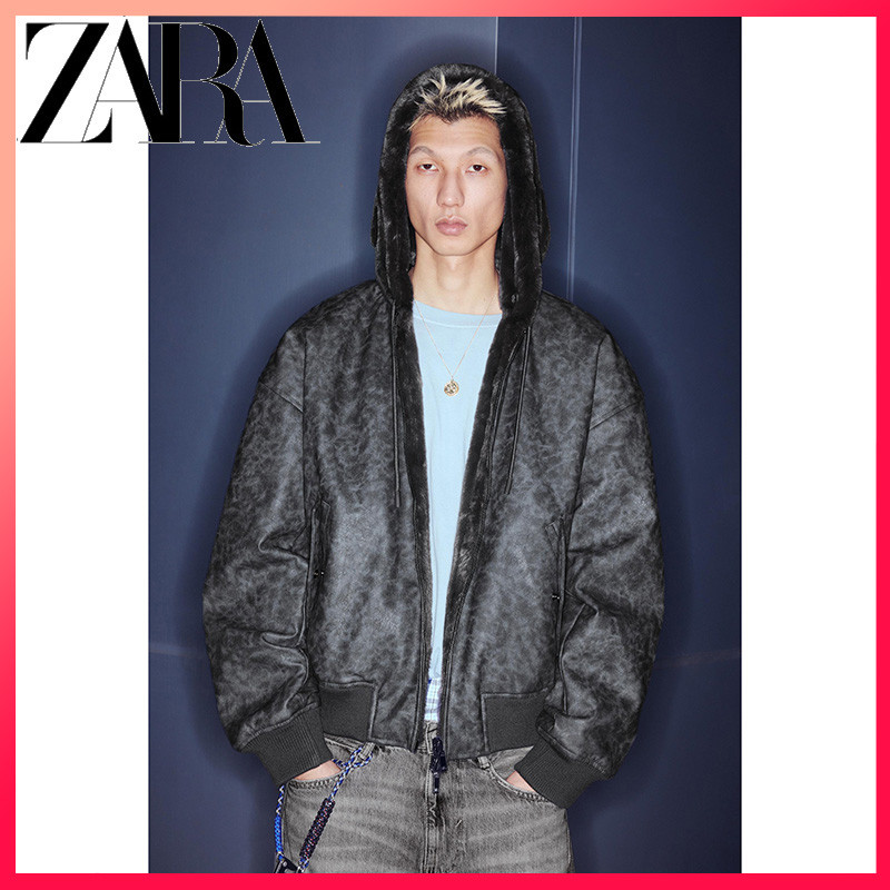 ZARA ซาร่า 25ฤดูหนาวใหม่มาถึงผู้ชายหลวมพอดีขน มารยาท ย้อนกลับเครื่องบินทิ้งระเบิดแจ็คเก็ต