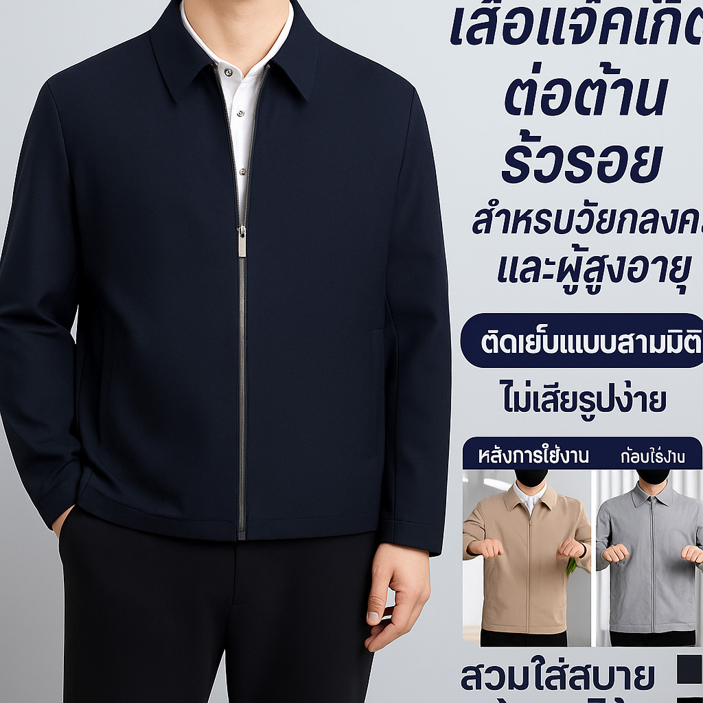 บาง นุ่มสบาย เสื้อแจ็คเก็ตผู้ชาย / ต่อต้านริ้วรอย ระบายอากาศได้ดี แจ็คเก็ตวัยกลางคนและผู้สูงอายุ / ใช้ได้จริง มีสไตล์ เสื้อเชิ้ตทรงแจ็กเก็ต
