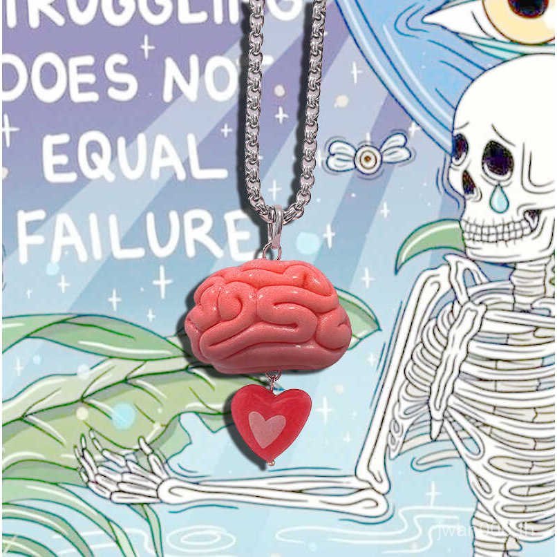 Asian Culture Y2K Pink Brain Shell Love Brain Pendant Love Brain Design Fun Niche สร้อยคอเหล็กไทเทเน