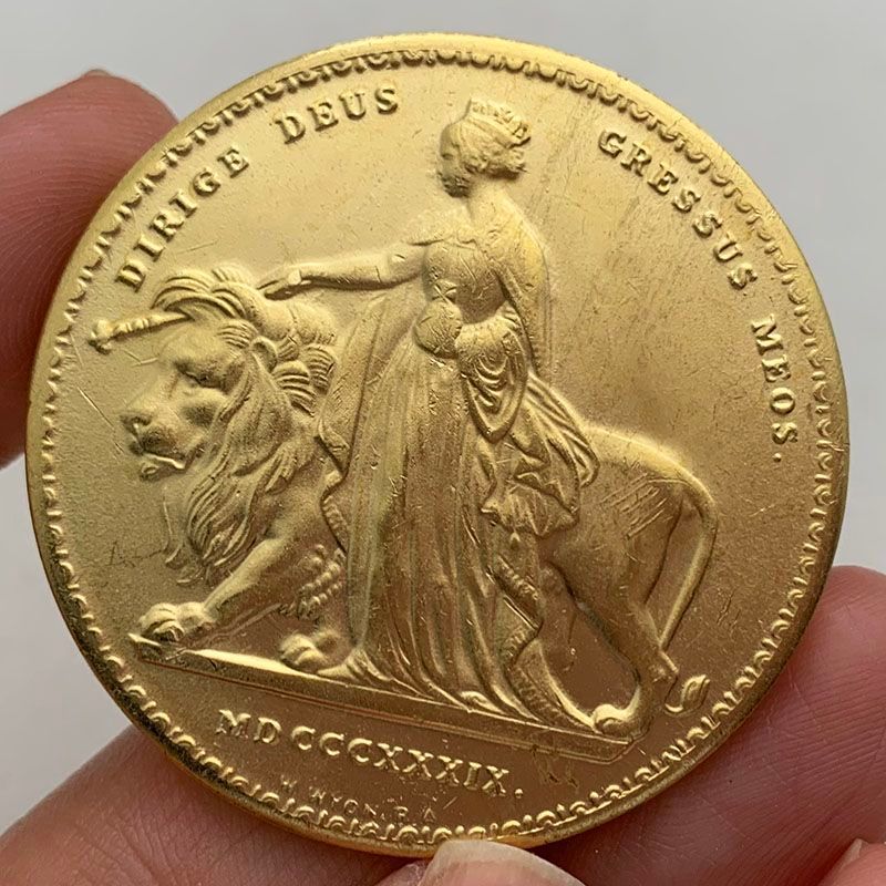 Victoria Great Britain Queen Brass Old Gold Medal Craft Play Lion 41mm เหรียญ 5.12 **********