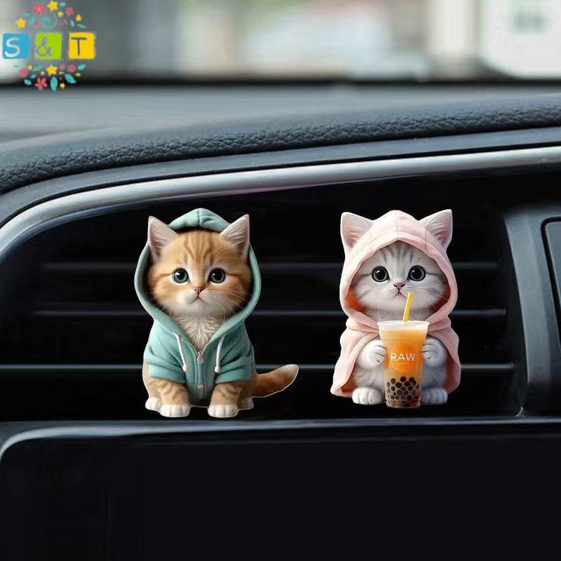 [S&T] Car Outlet Vent คลิปน้ําหอม 2D Cat Air Freshener Diffuser Conditioning Aromatherapy น้ําหอมคลิปรถตกแต่งภายใน {th}