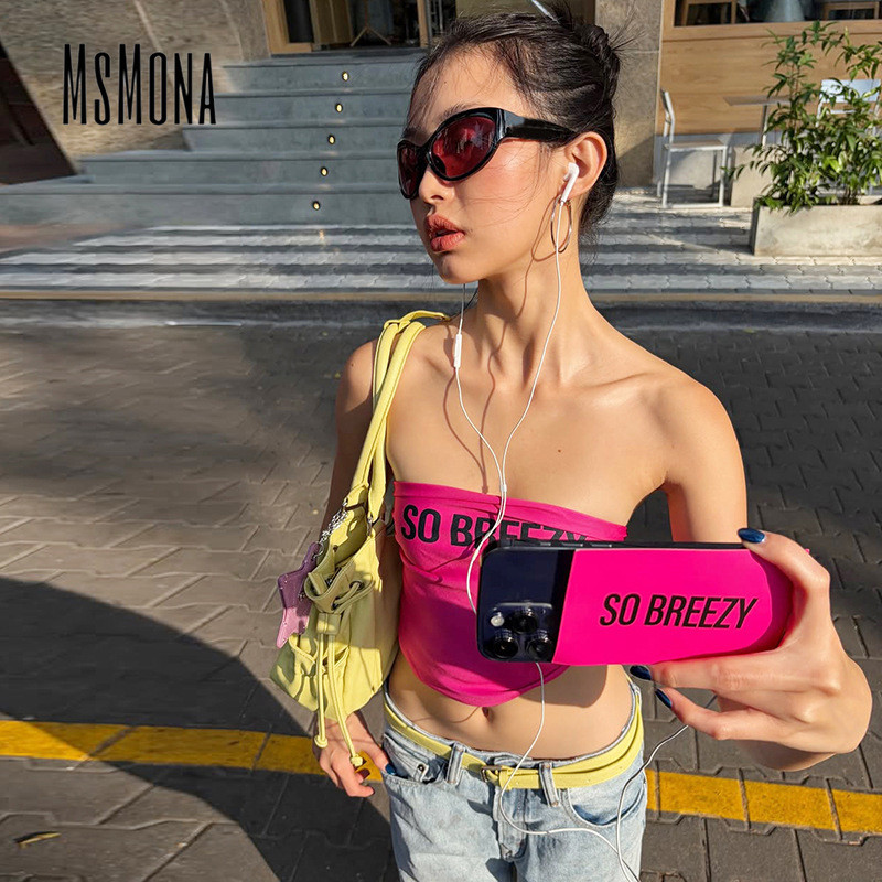 MsMona ผู้หญิง 2026 ใหม่เซ็กซี่ Causal Street แฟชั่นตัวอักษรพิมพ์ Tube Tops