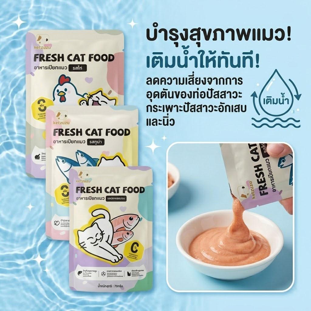 【Ketzuzu】70G*12แพ็ค อาหารเปียกแมว ช่วยเสริมการดื่มน้ำ กินได้ทั้งแมวโตและลูกแมว อาหารเปียกแมวครบคุณค่า