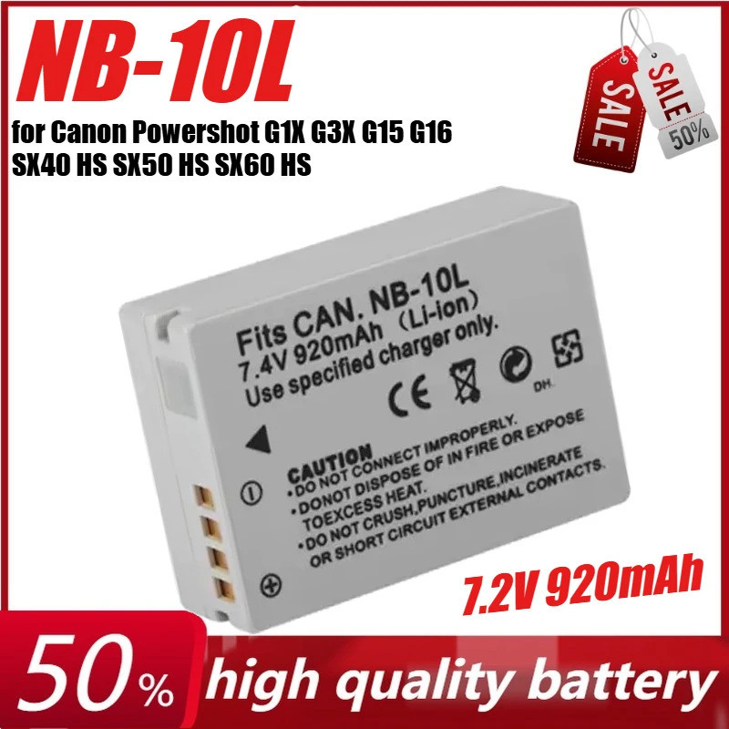 7.2V 920mAh NB-10L สําหรับ Canon Powershot G1X G3X G15 G16 SX40 HS SX50 HS SX60 HS กล้อง
