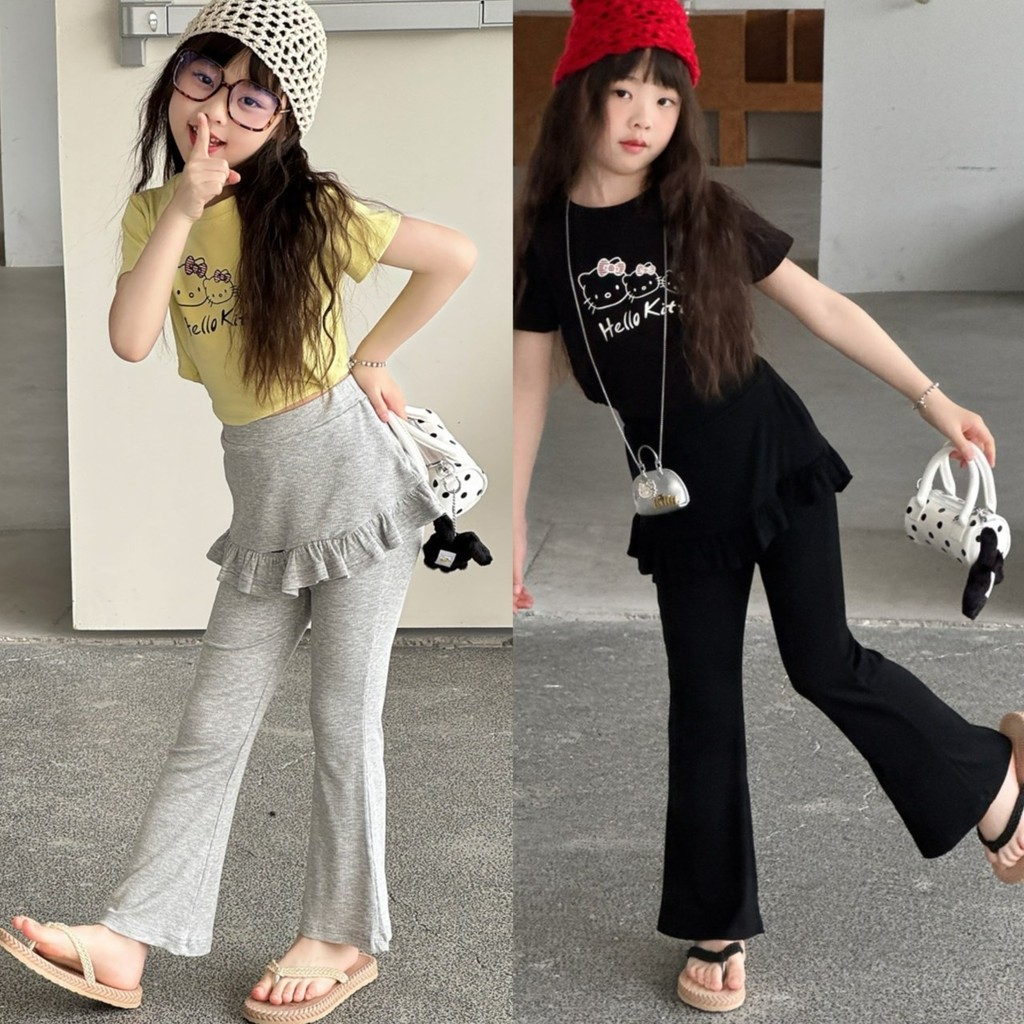 PRETTY BABY กางเกงเด็ก กางเกงกระโปรง แต่งระบาย ทรงขาบาน แฟชั่นเด็ก (2217)
