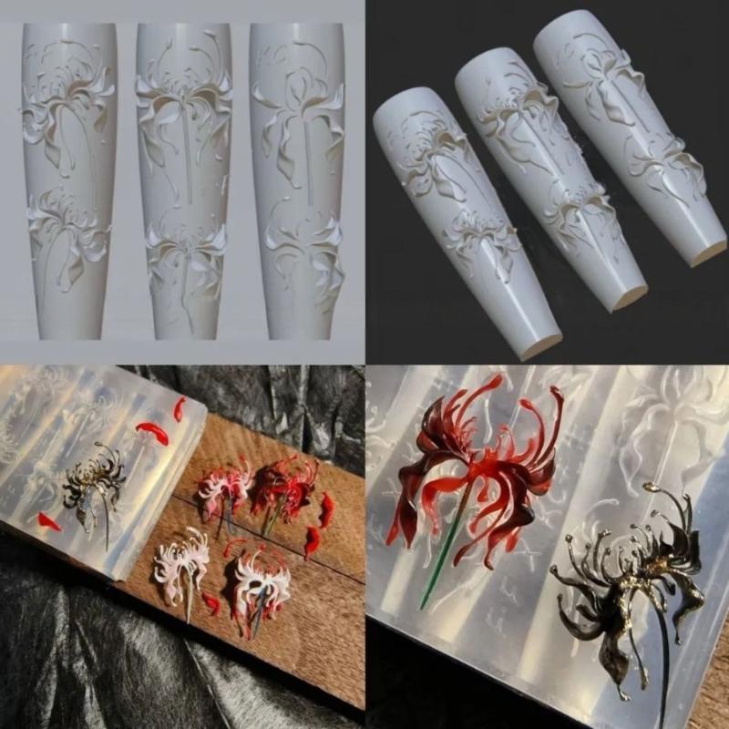 DSTH 3D Lycoris Radiata ดอกไม้ซิลิโคนเล็บ Art แม่พิมพ์โปร่งใสเล็บแกะสลักแม่พิมพ์ DIY Red Lily ดอกไม้รูปแบบ Moulds ร้อน