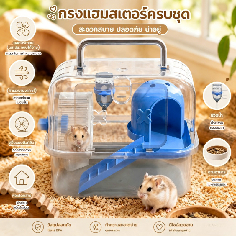 COD กรงแฮมเตอร์ สัตว์เลี้ยง พื้นที่ใหญ่ ทำความสะอาดง่าย ฟังก์ชันครบถ้วน กรงหนูตะเภา