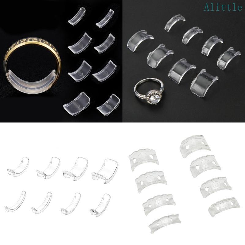 Alia 8pcs Universal แหวน Resizing Guards เกลียวใสออกแบบชุดแบบพกพาแหวนกระชับ Pad สําหรับหลวมเครื่องประดับ Fixing