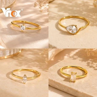 Vnox แหวนแต่งงานและแหวนหมั้นสแตนเลสสําหรับผู้หญิง, คอลเลกชันเจ้าสาว Cubic Zirconia ที่เป็นประกาย, เครื่องประดับสัญญาสารก