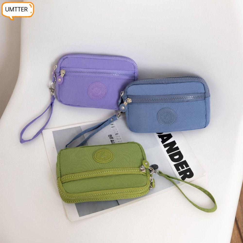 UMTTER กระเป๋าถือผู้หญิงสีทึบ กันน้ำ สองชั้น มีซิป และมีพื้นที่สำหรับใส่โทรศัพท์