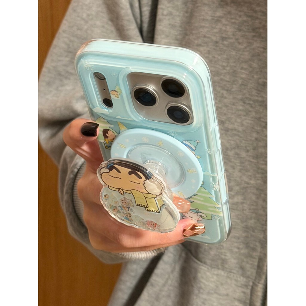 2-in-1 ขาตั้งแม่เหล็กการ์ตูนน่ารักเคสโทรศัพท์สําหรับ IPhone 15 14 17 17 Pro Max 17pro 16pro 15pro 16promax ฝาครอบป้องกัน Hard Glitter Simple Clear