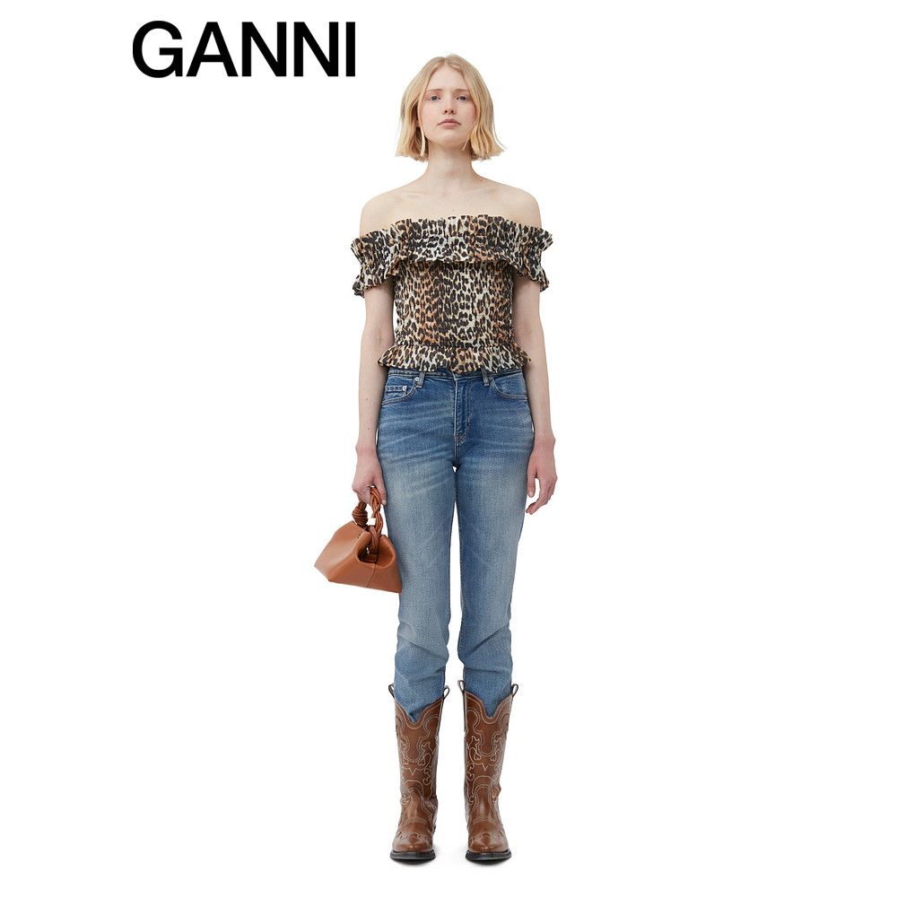 กระเป๋าถือหกเหลี่ยม GANNI BOU BAG สีคารามельบราวน์ พร้อมของขวัญ A5242983