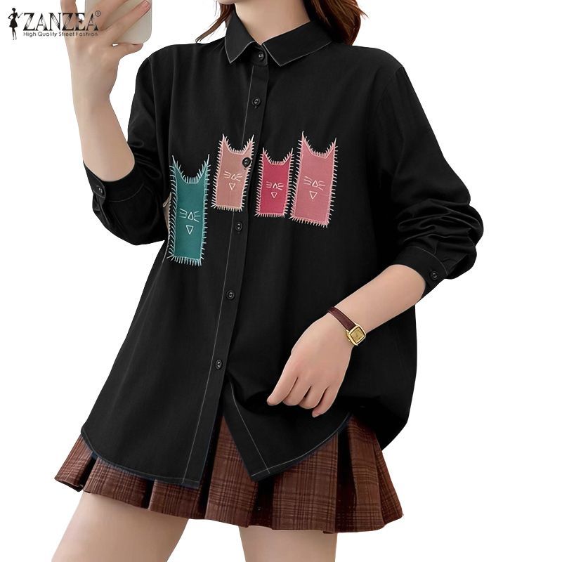 ZANZEA เสื้อเชิ้ตแขนสั้นลายสก๊อตติดกระดุมลายสก๊อตผู้หญิงเกาหลีสําหรับผู้หญิง