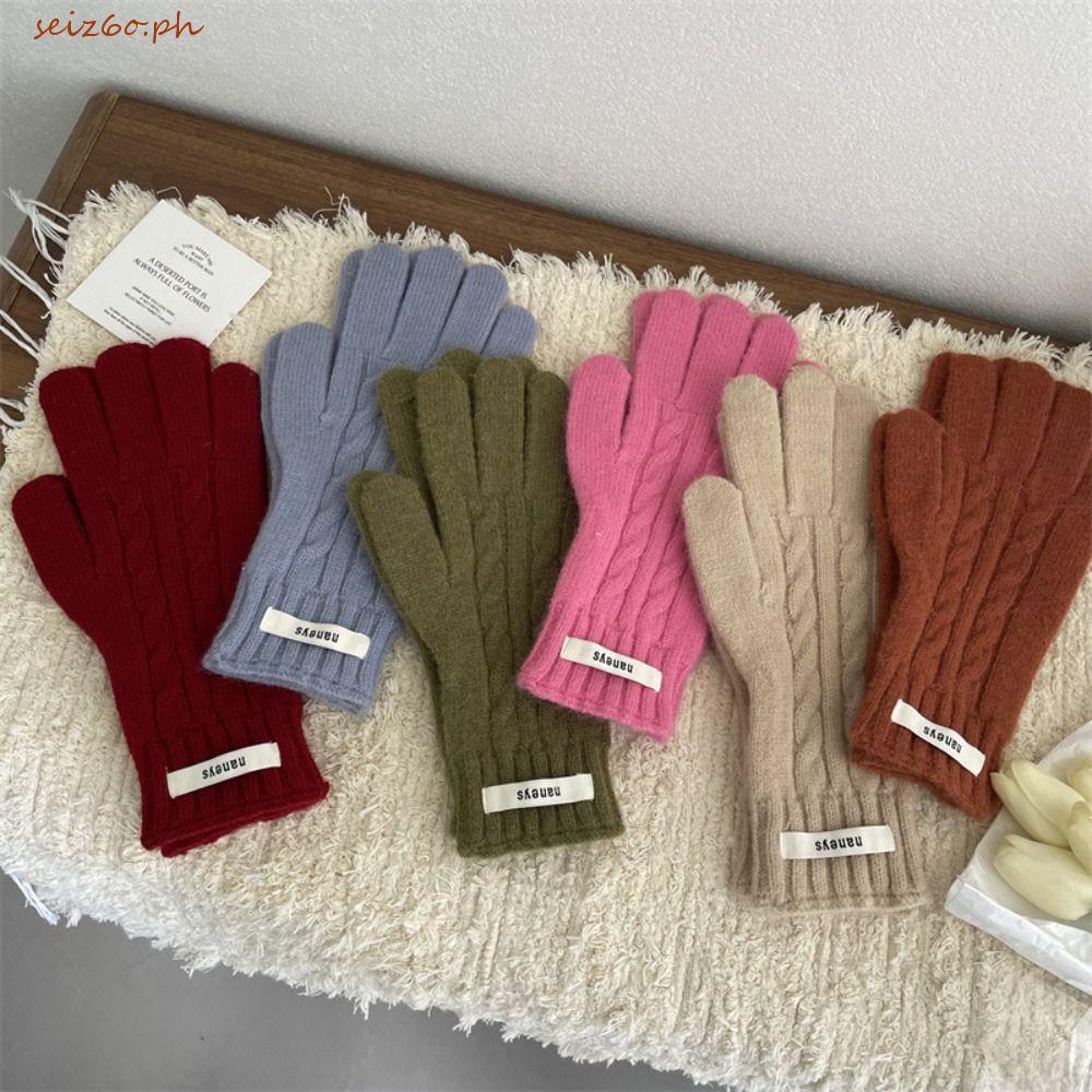 SEIZ6O Lady Finger Gloves, Y2k Warm ถุงมือถักเกาหลี, แฟชั่นถุงมือสีทึบหน้าจอสัมผัสกันลมเย็นกลางแจ้ง