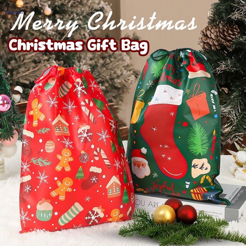 NLY 30x40 40x55 ซม.Santa Claus ถุงของขวัญ 2026 ปีใหม่ถุงขนมวันหยุด Christmas Party Non-ทอของขวัญ Dra