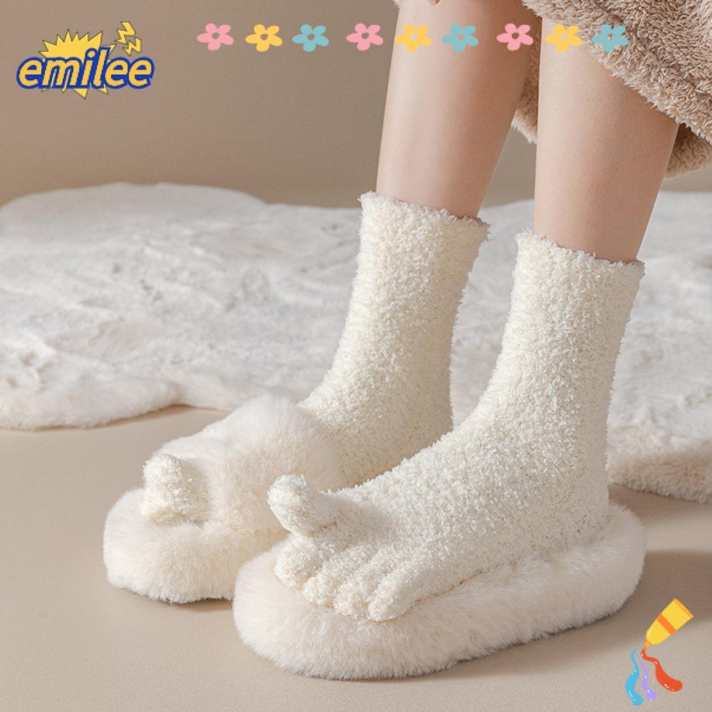 EMILEE Warm Fuzzy Five Toe Sock, นุ่มและเป็นมิตรกับผิวหนานุ่ม Cozy หนาถุงเท้าความร้อน, แฟชั่นปะการัง