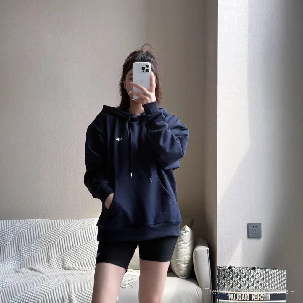 25 ฤดูใบไม้ร่วงใหม่สไตล์ alo Kim Jisoo Jisoo สไตล์เดียวกันผู้ชายผู้หญิง Hooded Sweatshirt กีฬาหลวมกร