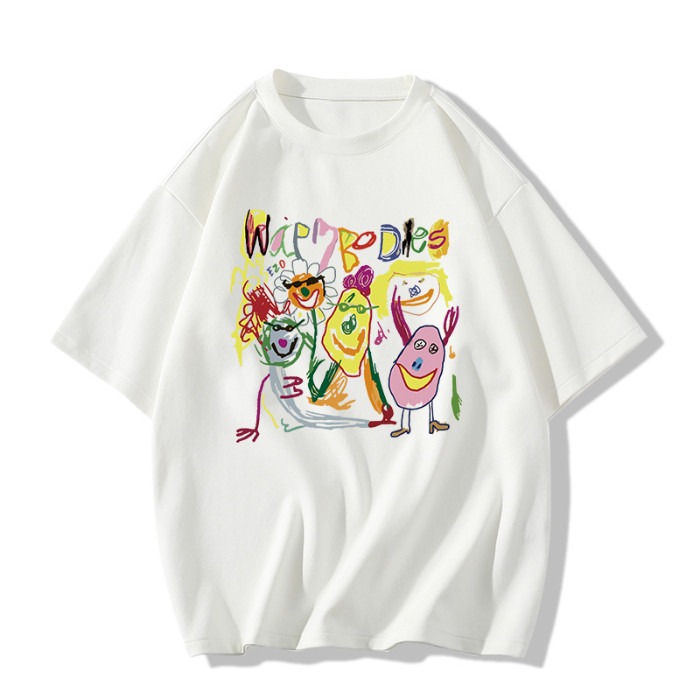 COD [เส้นด้ายคู่ 250g แน่น 220g] Ocean Blue Dopamine พิมพ์รอบคอแขนสั้นเสื้อยืดผู้หญิงฤดูร้อน 2024 ด้