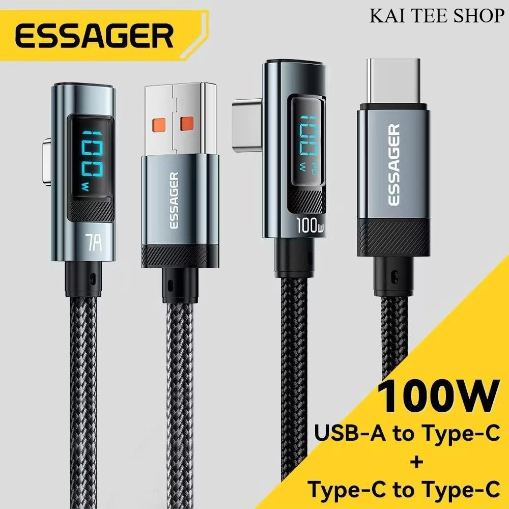 Essager PD 100W จอแสดงผลดิจิทัล USB2.0 C เป็น Type C สายเคเบิล E-Marker USBC ชาร์จเร็ว สายข้อมูลโทรศัพท์มือถือ A11