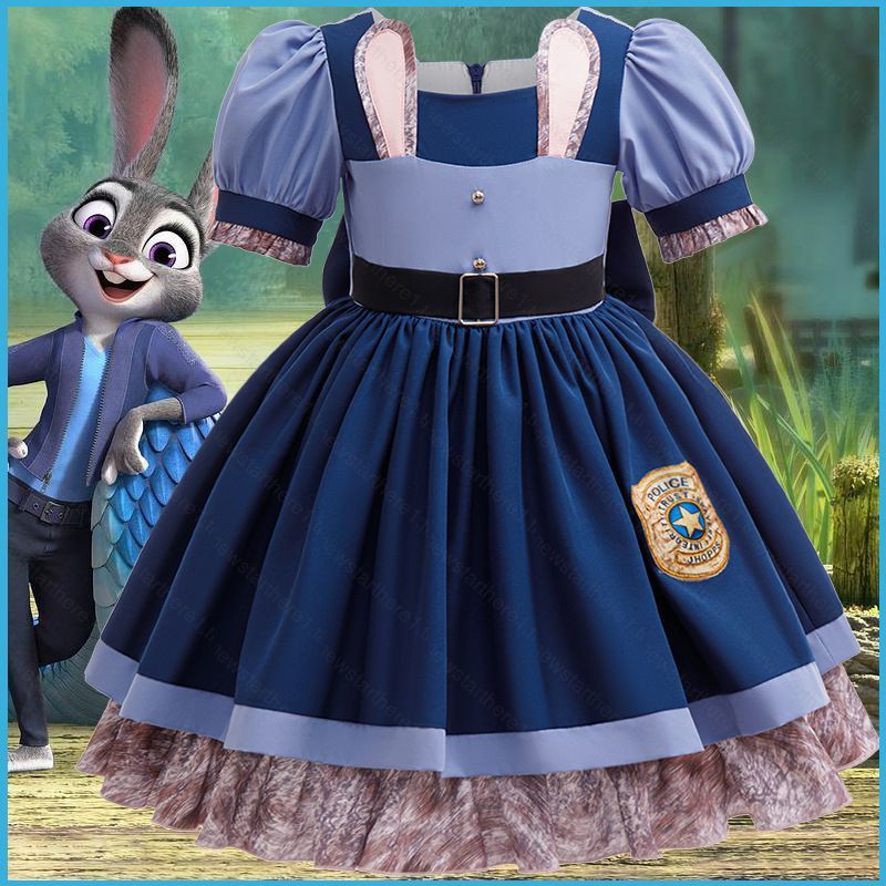 NS1 Zootopia 2 JUDY ผ้าคอสเพลย์เจ้าหน้าที่ตํารวจสําหรับเด็ก ชุดเจ้าหญิงวันเกิดกระต่าย SN1