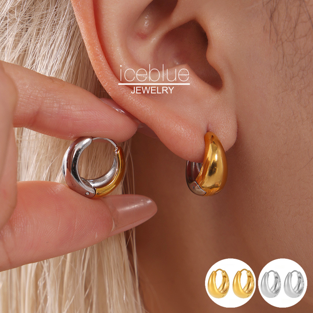 iceblue-Smooth พื้นผิวสีบล็อก Hoop ต่างหูสแตนเลส 18K Gold Plated คลิปหูขนาดเล็กกันน้ํา Non Tarnish เครื่องประดับแฟชั่นอินเทรนด์สําหรับผู้หญิง E146