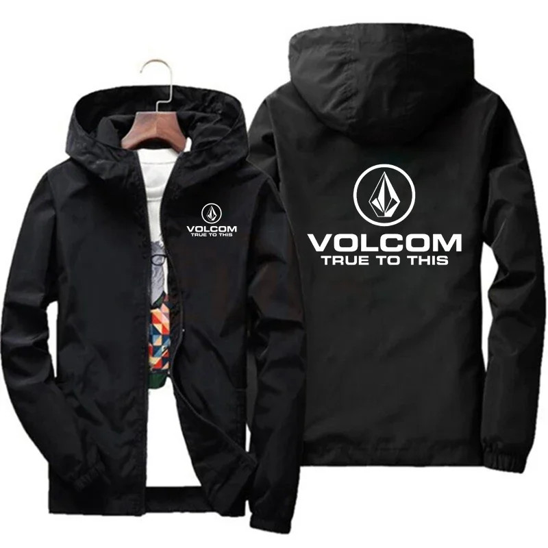 VOLCOM เสื้อแจ็คเก็ตกันแดดคุณภาพสูงกลางแจ้งสําหรับฤดูใบไม้ผลิและฤดูใบไม้ร่วงของผู้ชาย, เสื้อแจ็คเก็ตมีฮู้ดจักรยานเสือภูเขากีฬาผู้ชาย, แฟชั่นก