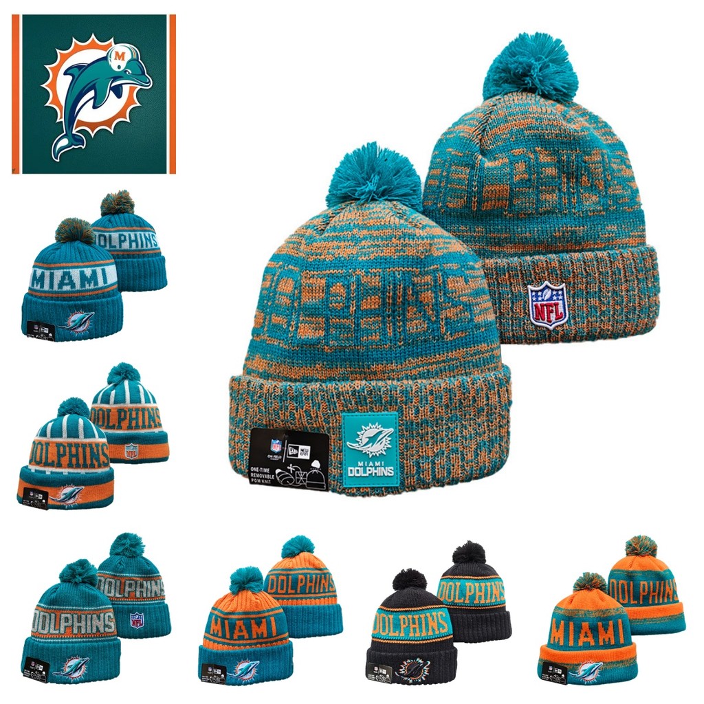 หมวกนิตติ้ง NFL Miami Dolphins ออกแบบลายปักสีสดใส