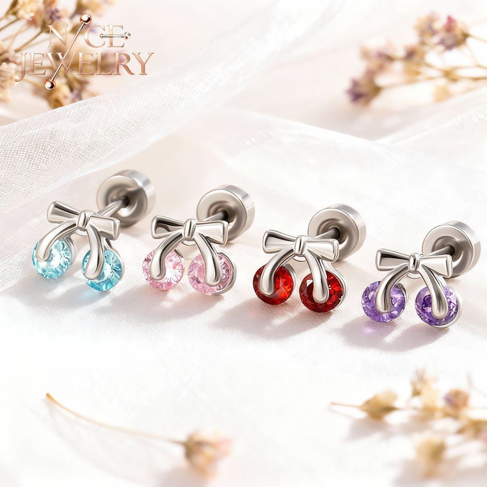ต่างหูสีชมพู Rhinestone สำหรับเจาะหู Tragus และ Helix ทำจากสแตนเลสสตีล ปลอดภัยและมั่นใจ