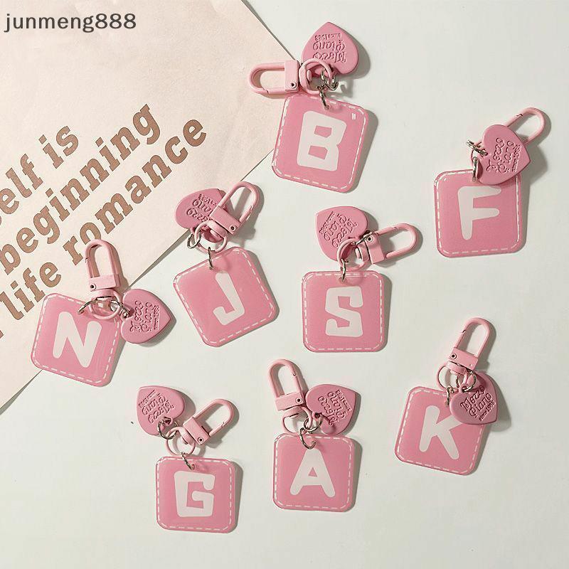 Junmeng888 สีชมพู 26 ตัวอักษรแขวนออกแบบพวงกุญแจสําหรับผู้หญิง Charm เครื่องประดับสไตล์ประณีตทุกวันสว