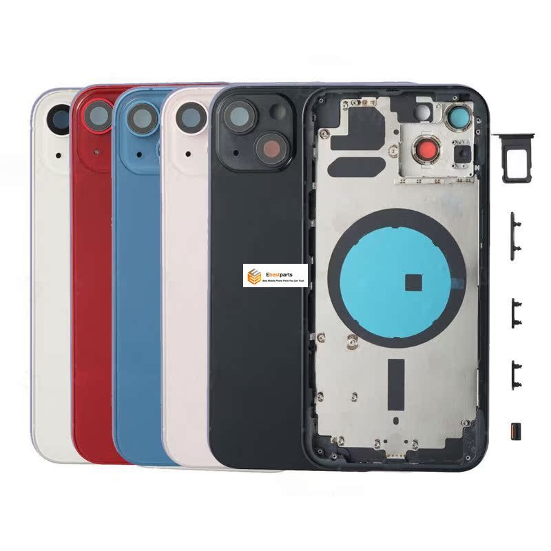 ฯลฯ-ฝาครอบกระจกฝาหลังแบตเตอรี่ + กรอบกลาง + ถาดซิม + อะไหล่กุญแจด้านข้างสําหรับ ไอโฟน 13 มินิ