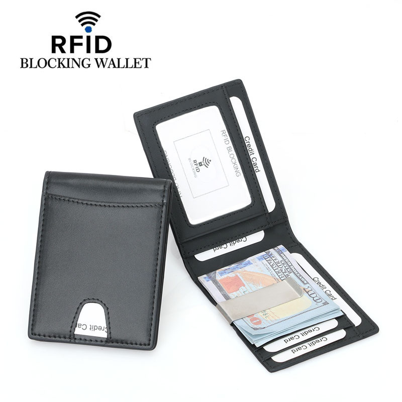 Dollar Wallet กระเป๋าสตางค์ผู้ชาย RFID แปรงกันขโมย Simple Plain Weave Leather Wallet bb12.16